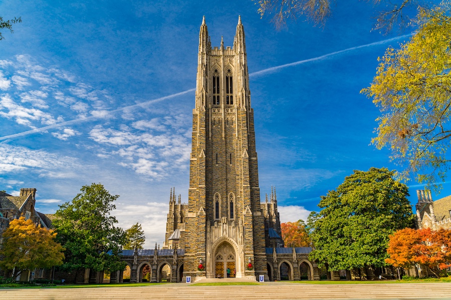 The exterior of the iconic Duke University Chapel in North Carolina.